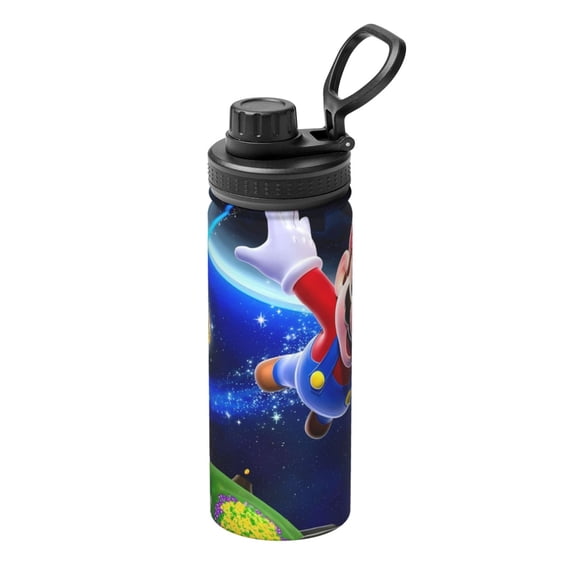 Saiise Mario Print Insulated Water Bottle with Straw,Sports & Travel Water Bottle 18oz Double Walled Stainless Steel,Reusable Thermal Water Bottle