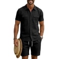 thumbnail image 5 of LWavelet Men's Linen Blend Button Down Shirt and Cargo Shorts Set Casual Summer Beach Outfit Black XL, 5 of 6