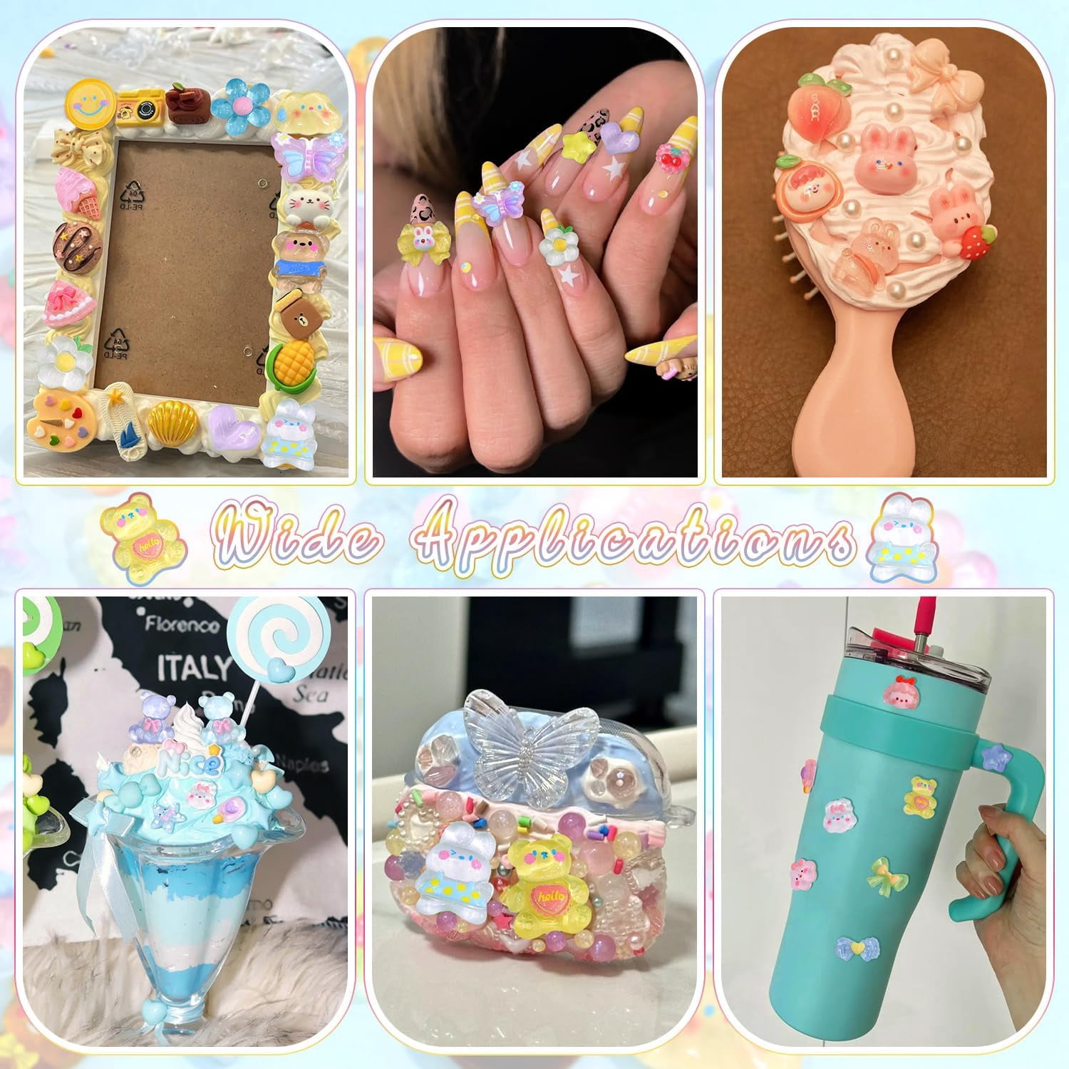 100Pcs 4 Mixed Colors Slime Charms Assorted Cute Jelly Embellishments, Random Bulk Flatback Resin Ornament Bear Star Kawaii Slime Accessories for Phone Junk Case, Scrapbooking Crafting & DIY Decor