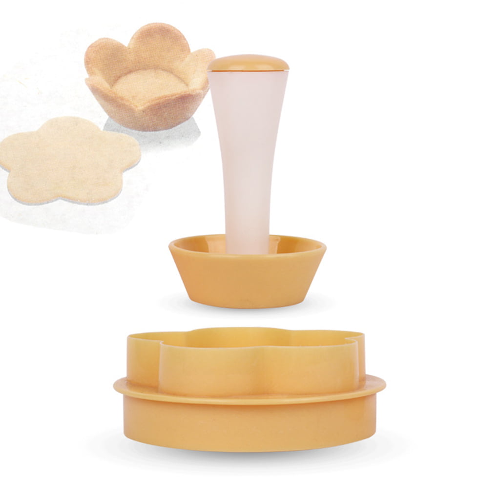 Plastic Pastry Stamper Tart Shell Mold Cutter Flower Round Dough Cookie Muffi
