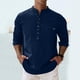 thumbnail image 1 of Blusa y camisa de manga larga con cuello alto para hombre, informal, a la moda, de color liso, transpirable, de manga larga, con cuello alto y bolsillo con botones, blusa de poliéster para hombre, 1 of 9