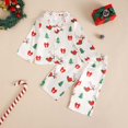 thumbnail image 2 of Wenfanal Girls Pajamas Set Kids Long Sleeve PJs Cotton Jammies Baby Christmas Pajama Set Cartoon Christmas Tree Bow Print Loungewear 2pcs Set Size 2-3Years,Red, 2 of 9