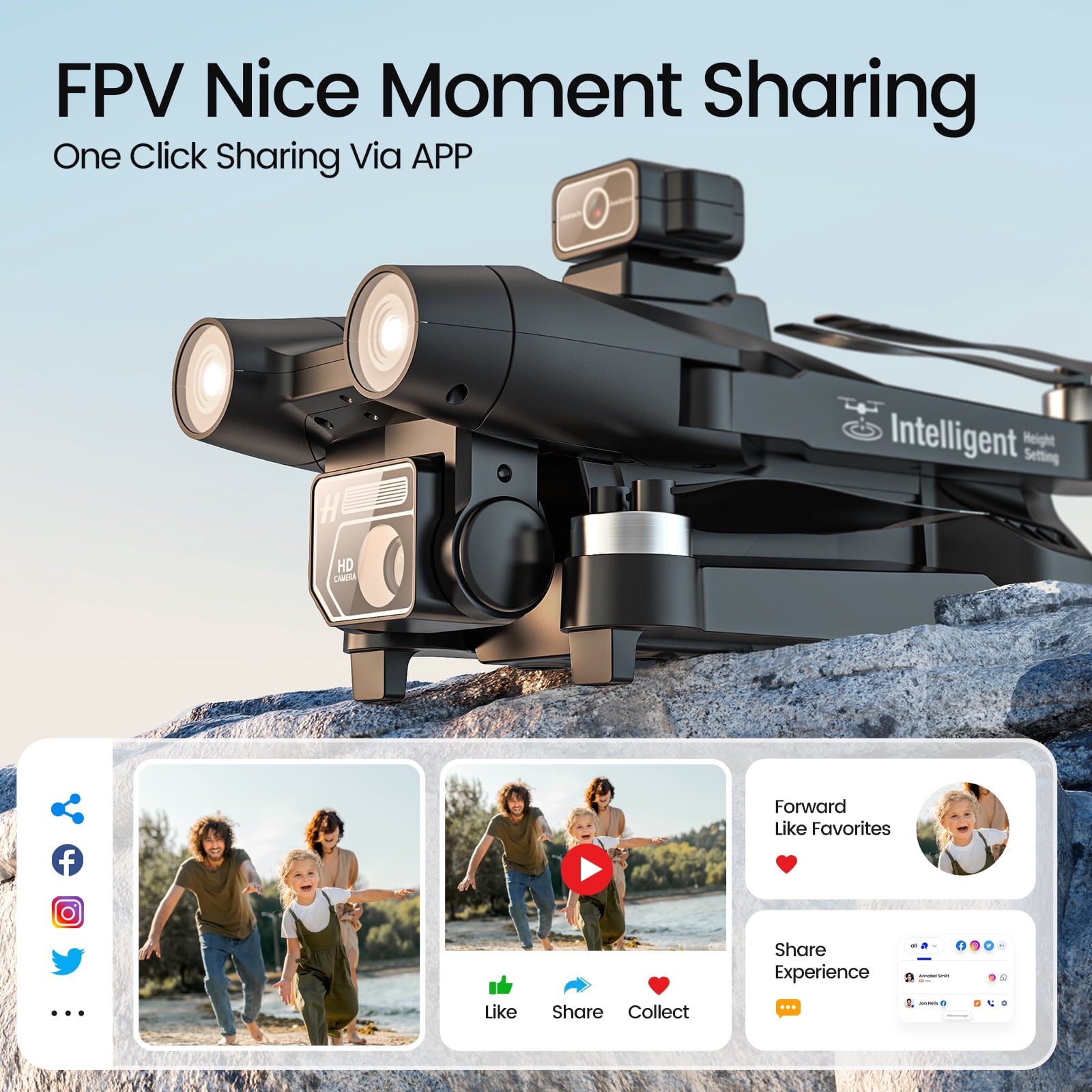 Drones with Camera for Adults 4K, Wefone D75 Foldable GPS Brushless Drone with Obstacle Avoidance, 2 Batteries, Black