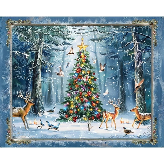 Christmas Tree Animals DIY 11CT Stamped Cross Stitch Kits for Beginners Easy Needlepoint Embroidery Counted Cross Stitch Art Craft for Wall Decoration 12x16inch(5)