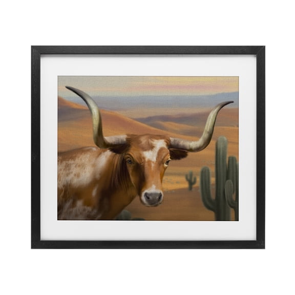 Stupell Industries Longhorn Western Landscape Black Framed Print Under Glass, design by Matthew Piotrowicz