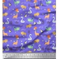 thumbnail image 1 of Soimoi Purple Rayon Crepe Fabric Leaves,Star & Cute Animals Kids Print Sewing Fabric Yard 46 Inch Wide, 1 of 1