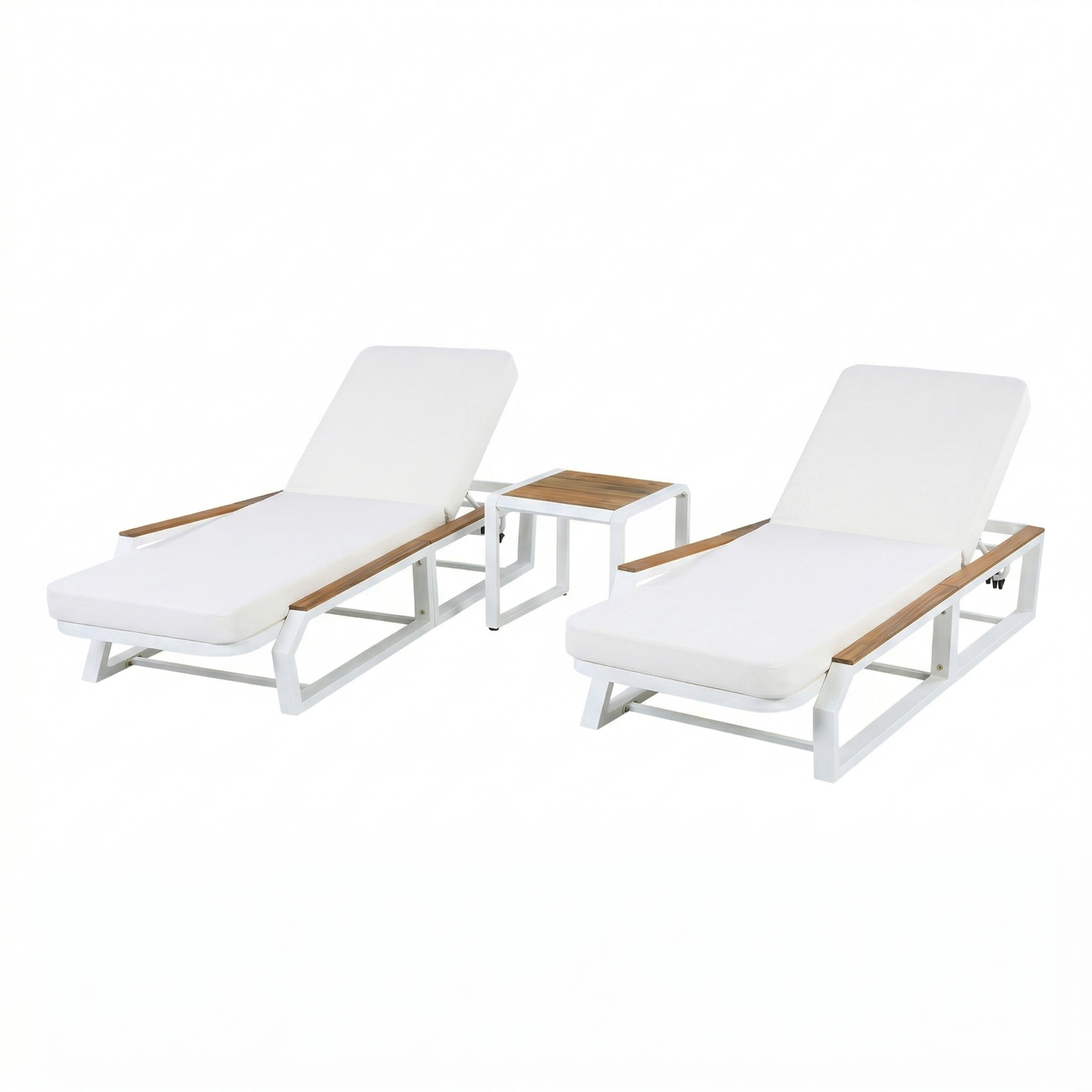 Christopher Knight Home 3-Piece Outdoor Chaise Lounge with Side Table, Iron Frame with Cushion, White+Cream