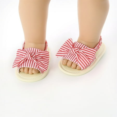 

Sunhillsgrace Baby Sandals Toddler Kids Girls Baby Bowknot Dot Stripe The Floor Barefoot Non-Slip First Walkers Prewalker Sandals 0-18M