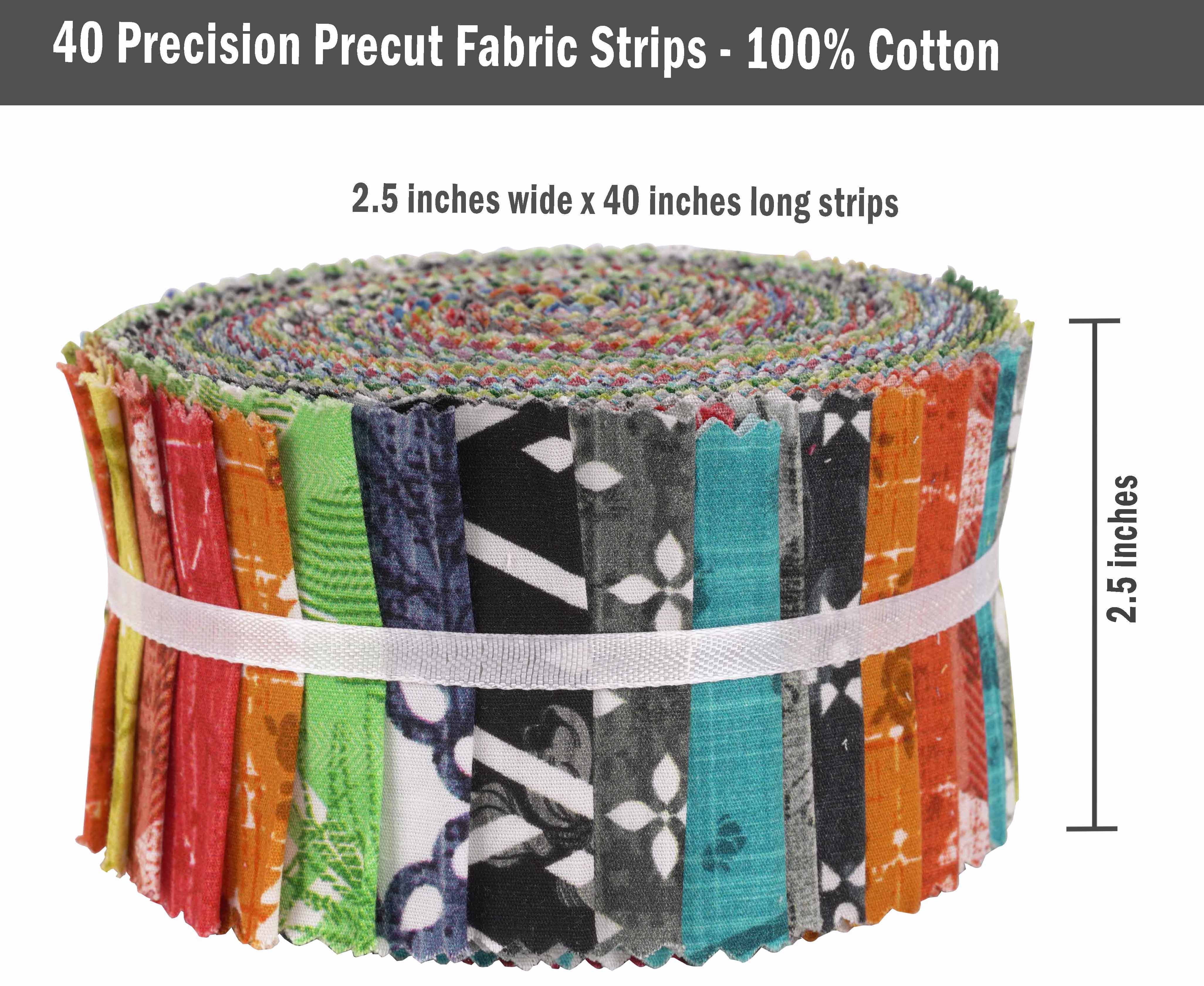Soimoi 40Pcs Geometric & Texture Print Cotton Precut Fabrics For Quilting Craft Strips 2.5x42inches Jelly Roll - Multicolor