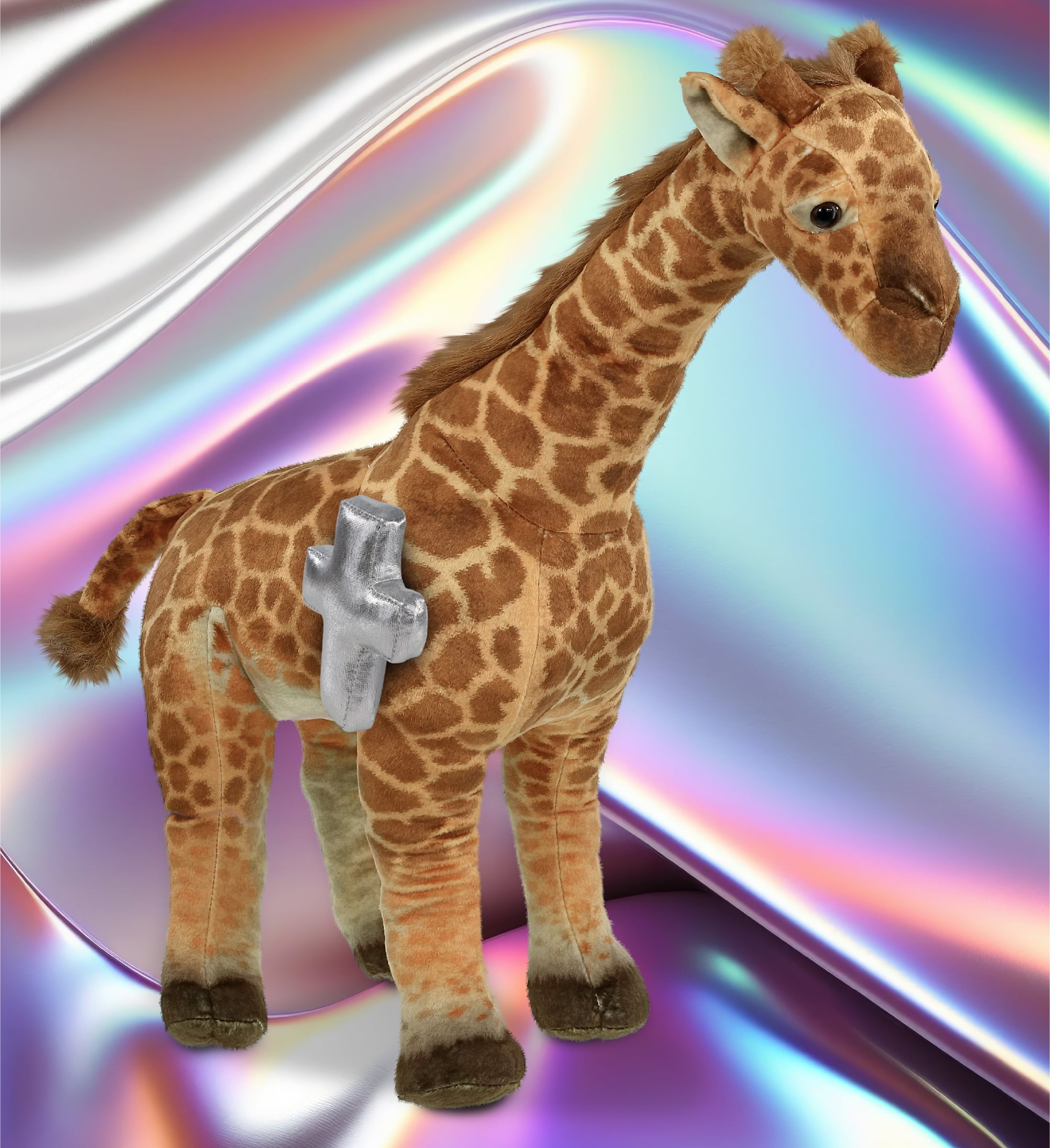 DolliBu Wild Collection Giraffe Stuffed Animal with Silver Cross Plush - Baptism Gifts for Boys and Girls, Dedication Christening Gifts Plush Prayer Toy Healing Stuffed Animal - 20 Inches