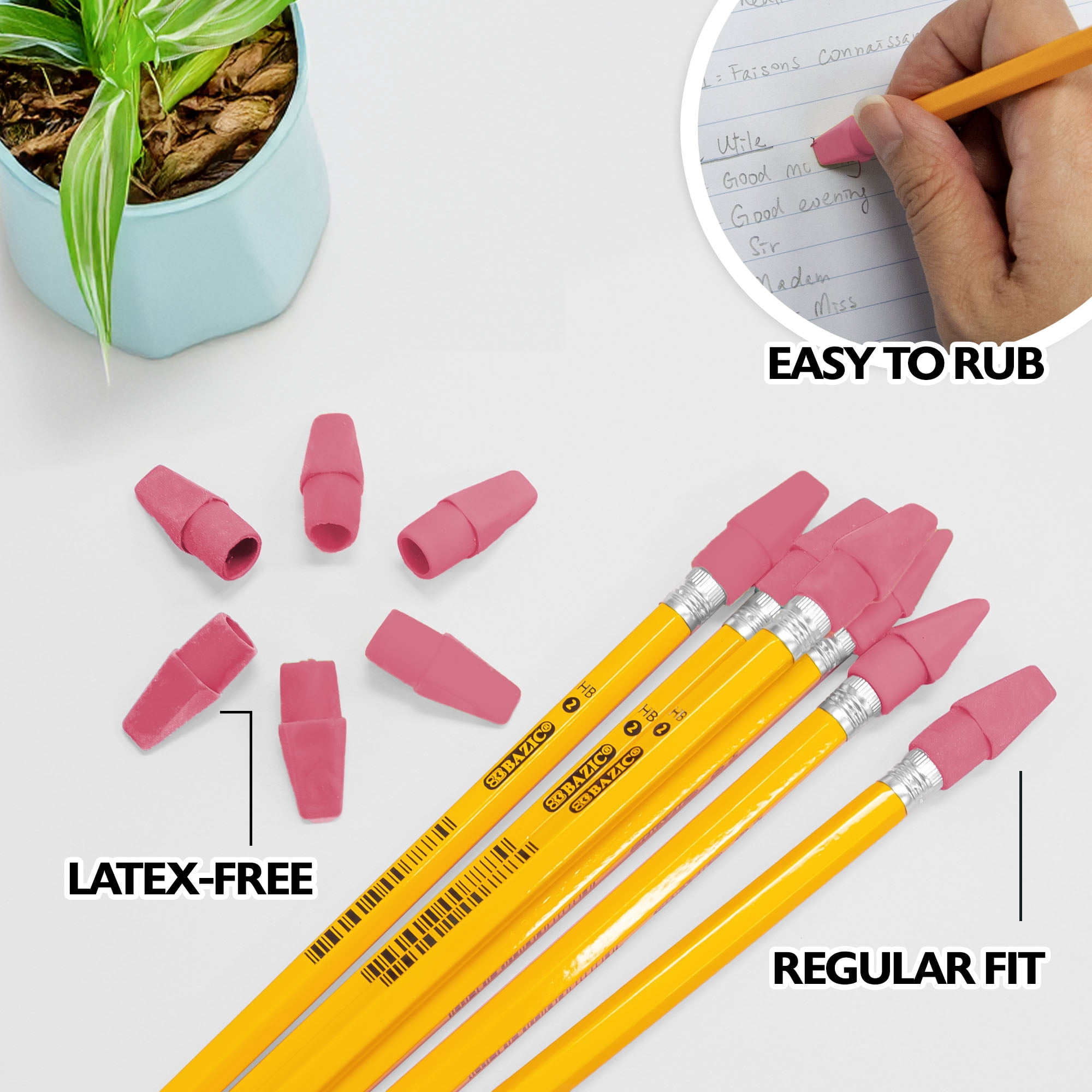 BAZIC Pink Eraser Top, Latex Free Pencil Tops Erasers Arrowhead, 3456 Count