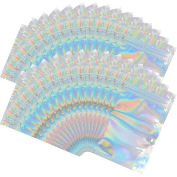 100 Pieces Mylar Holographic Resealable Bags - 4 x 6" Smell Proof Bags, Foil Pouch for Party Favor Food Storage (Holographic Color, 4 x 6 Inch)