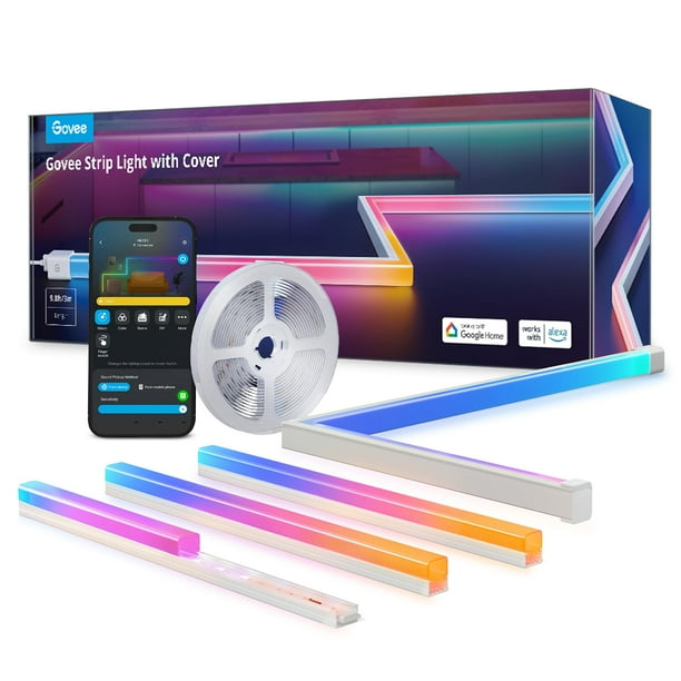 Govee RGBIC Tira de luces LED con cubiertas, luces LED inteligentes para dormitorio compatibles con Alexa y Google Assistant, canal difusor LED con luces LED Srtip, rodapiés, estudio, gabinete
