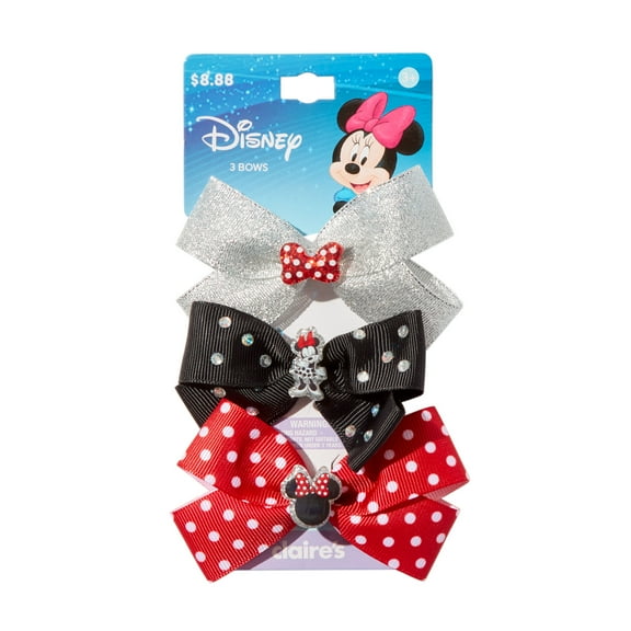 Claire's Disney Minnie Mouse Glitter with Polka Dot Hair Clip Bows, 3-Pack, Children's