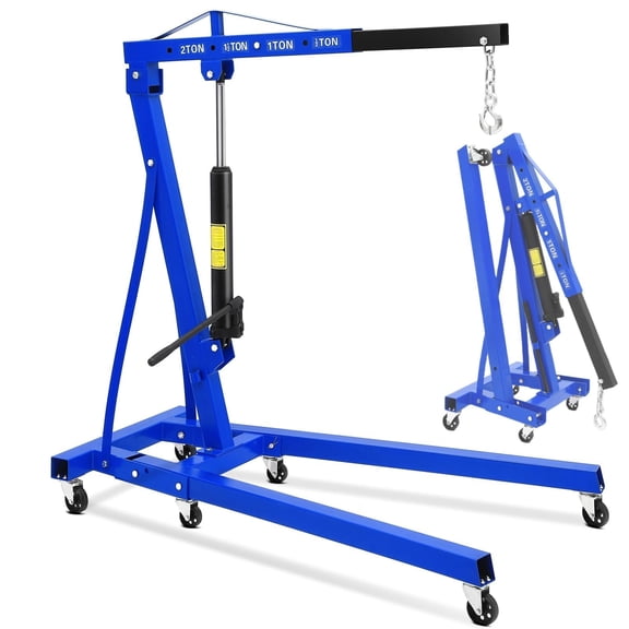 Memoryfield 2-Ton Hydraulic Engine Hoist, 4400 lb Capacity Folding Shop Crane with Telescopic Boom & 6 Casters, Portable Cherry Picker for Garage, Workshop, Blue