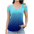 thumbnail image 2 of GaThRRgYP Women's Casual Short Sleeve Blouse - Summer Essential Top,Women's V-Neck Fold Blouses Off Shoulder Shirts Printing Short Sleeve Fashion Top Blue L, 2 of 8