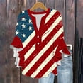 thumbnail image 2 of Feancey Ruffle Sleeves Tops for Women 4th of July Henley Shirts Memorial Day Novelty Print Loose Blouse Button V Neck 3/4 Sleeve Graphic Tees Multicolor M, 2 of 6
