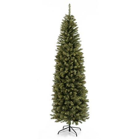 Best Choice Products 7.5ft Hinged Fir Pencil Artificial Christmas Tree with Metal Foldable Stand, Easy Assembly,