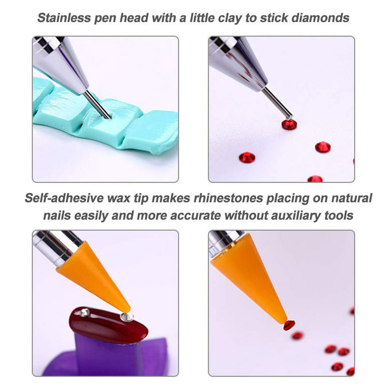 Menkey Dual-Ended Nail Rhinestone Picker Wax Silicone Tip Pencil Pick Up Applicator Dual Tips Dotting Pen Beads Gems Crystals Studs Picker with Acrylic