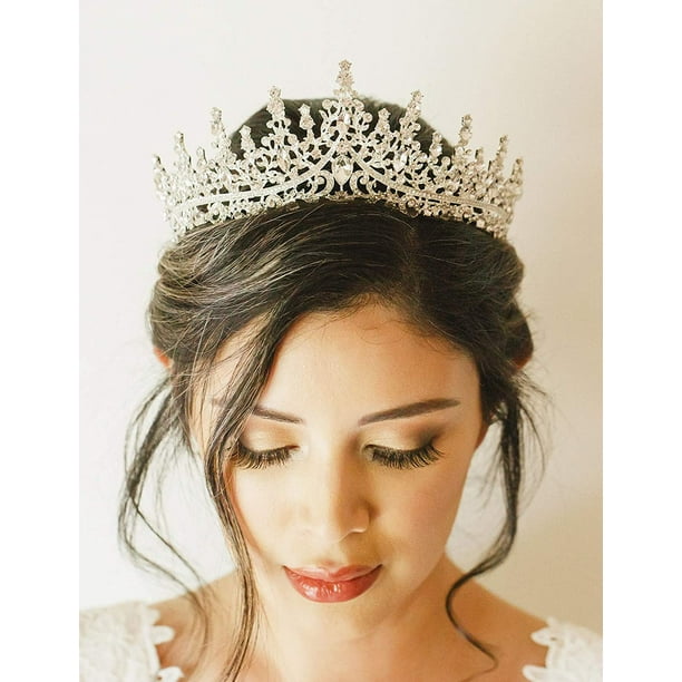 Diadème de mariage en cristal pour femme, bandeau de couronne de reine  royale, accessoires de cheveux de princesse en strass pour anniversaire de  bal, argent 