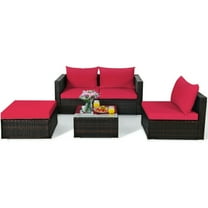 Spaco 5 Pieces Patio Rattan Sectional Furniture Set, Sectional Furniture Sofa with Cushions and Coffee Table, Versatile Sofa Set for Outdoor, Red