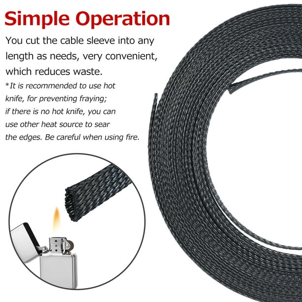 PET Expandable Braided Sleeving 20mm Flat Width 10ft Braided Cable Sleeve  Black 