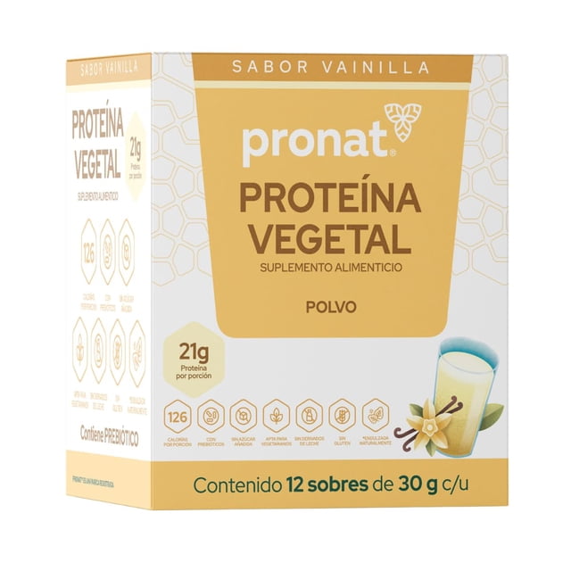 PRONAT | Proteína Vegetal Sabor Vainilla, Endulzada con Monk Fruit, Suplemento Alimenticio, Sin Azúcar Añadida, 21 g de proteína por porción, Caj