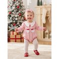 thumbnail image 3 of Cjfdfy Newborn Baby Girl Christmas Outfit Romper Santa Patches Plaid Long Sleeve Bubble Romper And Bow Headband Infant Cute My First Christmas Fall Winter Clothes 0-18M, 3 of 9