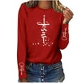 thumbnail image 4 of Qulqfy Christmas Shirts for Women Red Crewneck Xmas Soft Long Sleeve Christian Plus Size Religious Tops Christmas Shirt for Women, 4 of 5
