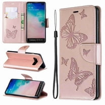 For Samsung Galaxy S10 Plus, Dteck Butterfly Patterned Cover PU Leather Magnetic Flip Card Slots Stand Wallet Protective Case With Hand Strap, pink
