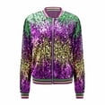 thumbnail image 2 of YOIAVAIOY Womens Zip Up Cropped Jacket Sparkle Sequin Bomber Jackets Shiny Party Club Coat Disco Y2K 90s Streetwear Purple M, 2 of 6