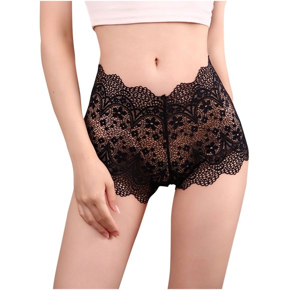 Swstbby Culottes pour Femmes, Couleur Unie Dentelle Creuse Sac de Taille Respirant à Travers Dentelle Coin Plat sous-Vêtements Noir TTG