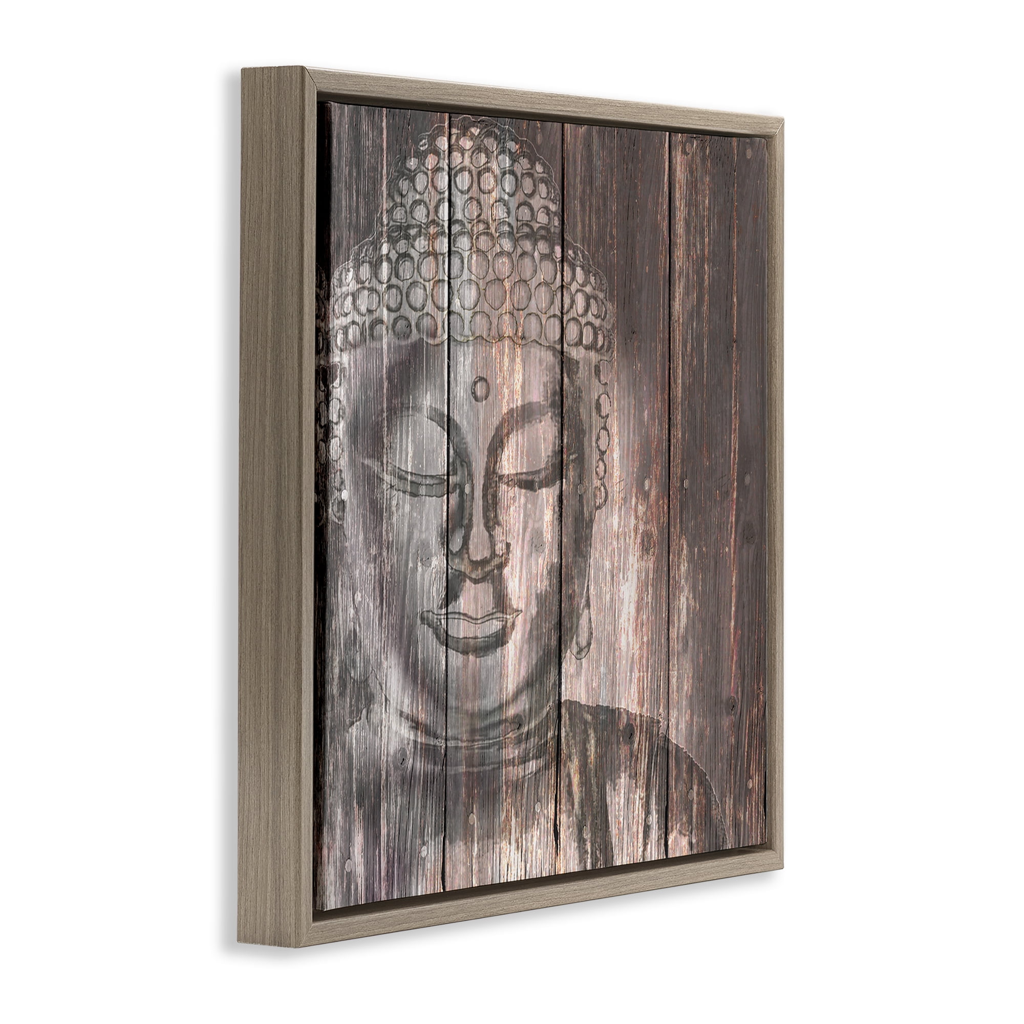 Stupell Industries Rustic Buddha Face Religious & Spiritual Painting Brown Floater Framed Canvas Art Print Wall Art, 25 x 25