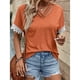 thumbnail image 3 of Blusa holgada de manga corta con escote en V y ribete de encaje de color naranja para mujer de verano, 3 of 6