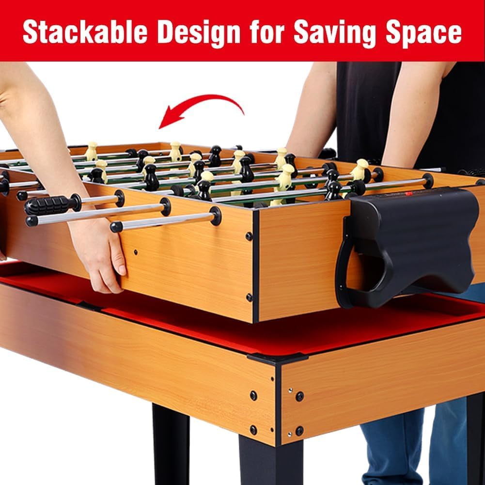 Acekid 5 in 1 Multi Game Table Combination Game Table Set with Foosball Table Pool Billiards Basketball Air Hockey Table Tennis Brown Red