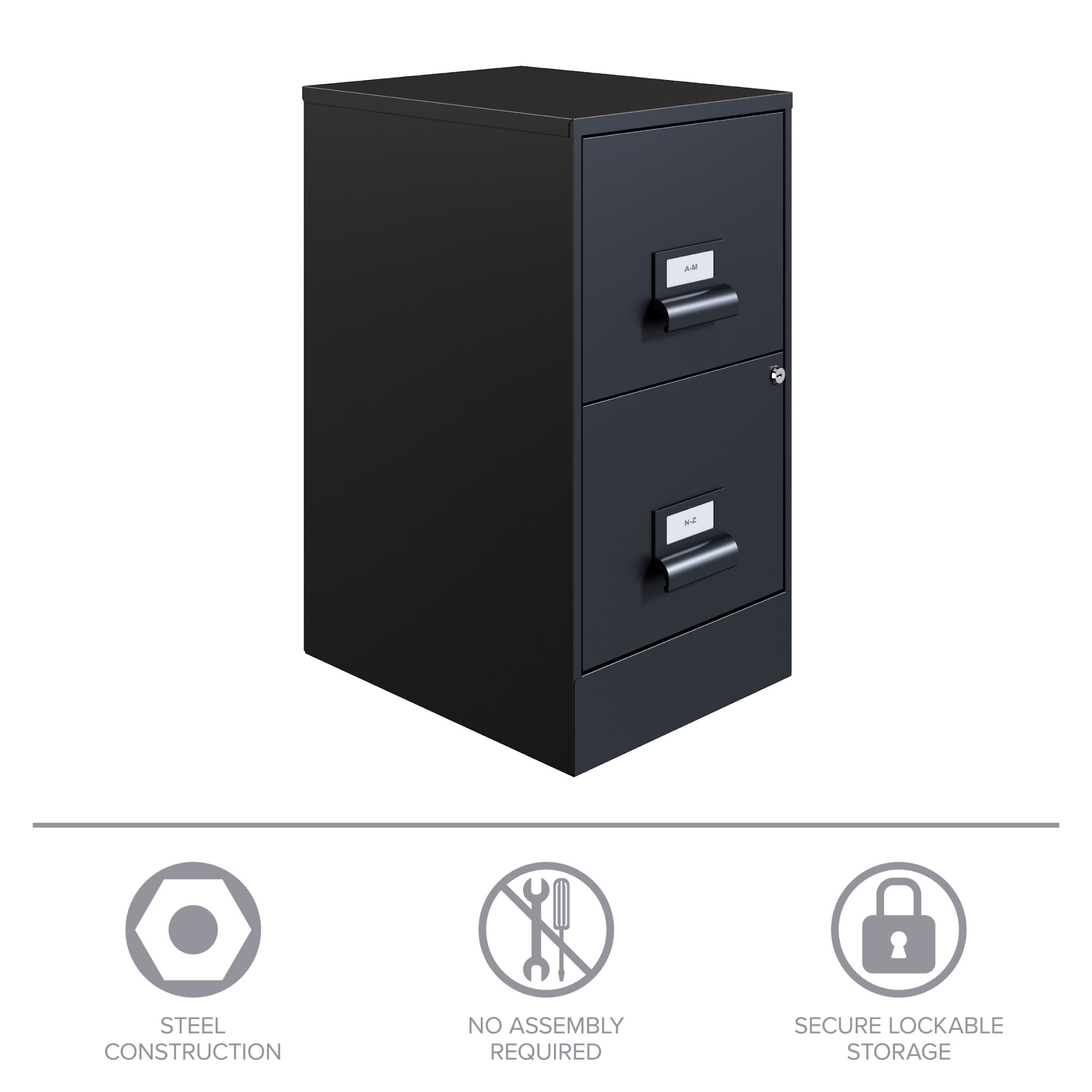 Space Solutions 18" Deep 2 Drawer Premier Letter Width Vertical File Cabinet, Locking, Black