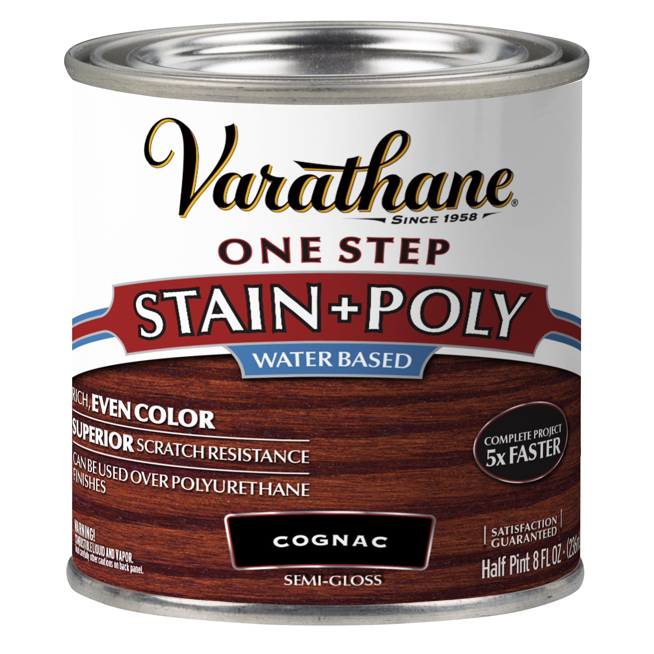 4 Pack, Cognac, Varathane Stain + Polyurethane, Semi-Gloss -384364, Half Pint