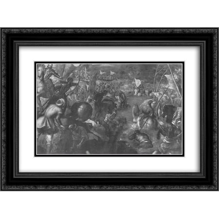 Tintoretto 2x Matted 24x18 Black Ornate Framed Art Print 'Francesco II Gonzaga against Charles VIII of France 1495 in fighting the battle of the Taro'