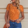 thumbnail image 6 of KLL Women 's Crew Neck Bodysuit Jumpsuits Orange Glitter Print Short onesies Stretch T Shirts, 6 of 7