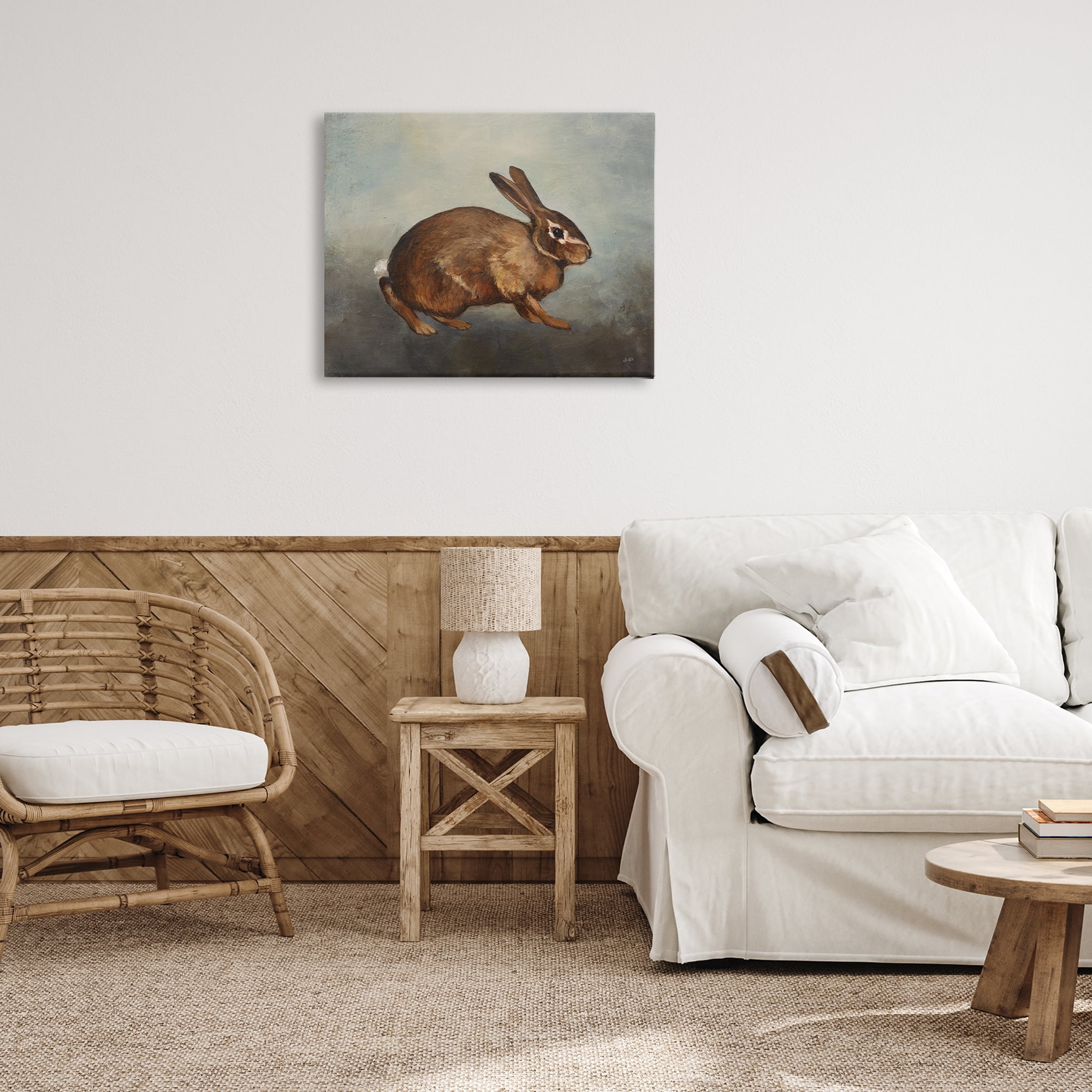 Stupell Industries Brown Rabbit on Grey Animals & Insects Painting Gallery Wrapped Canvas Art Print Wall Art, 30 x 24