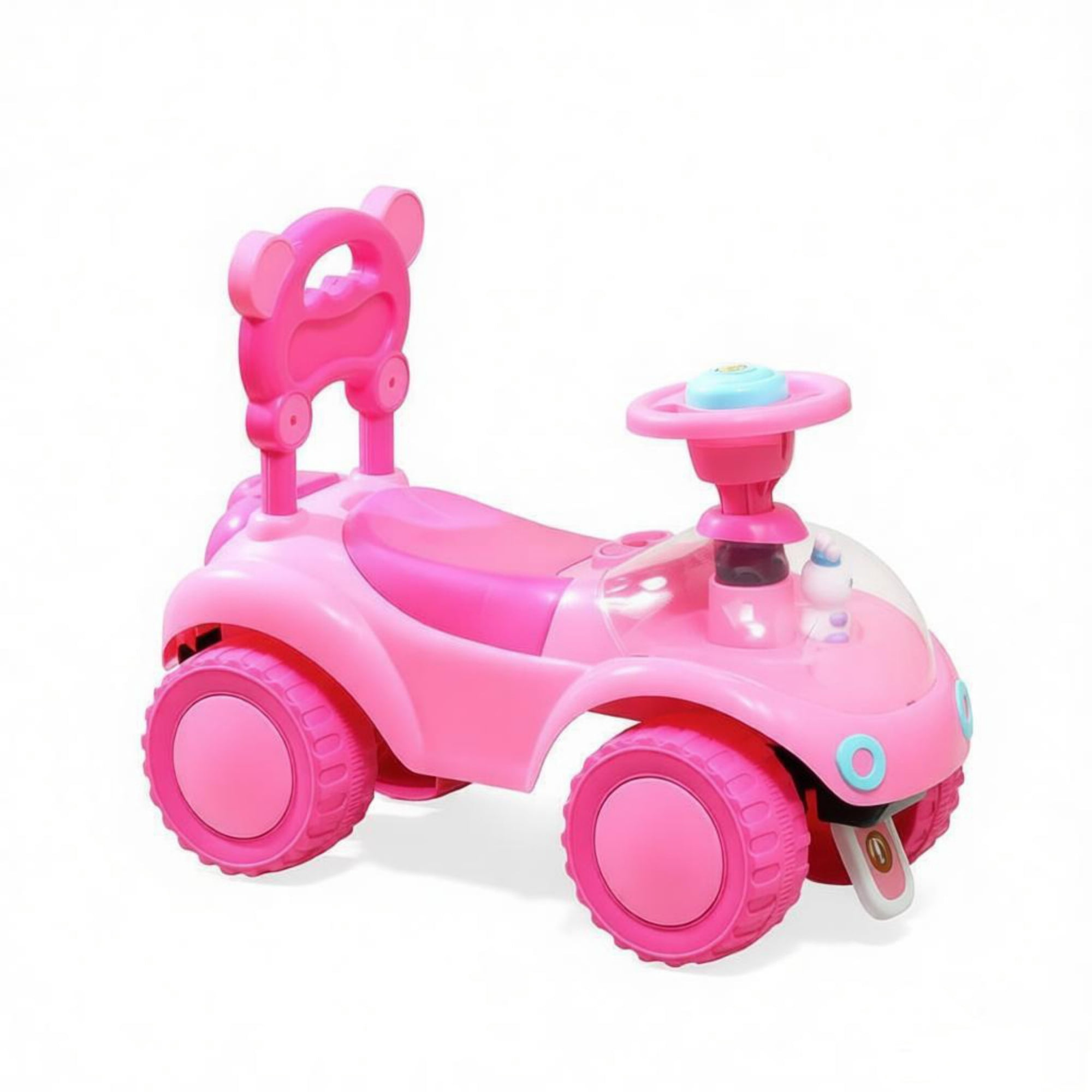Kids Pink Foot-to-Floor Push Car, Horn, Light & Music, Anti-Tip Backwards Device, Underseat Storage for Toddlers
