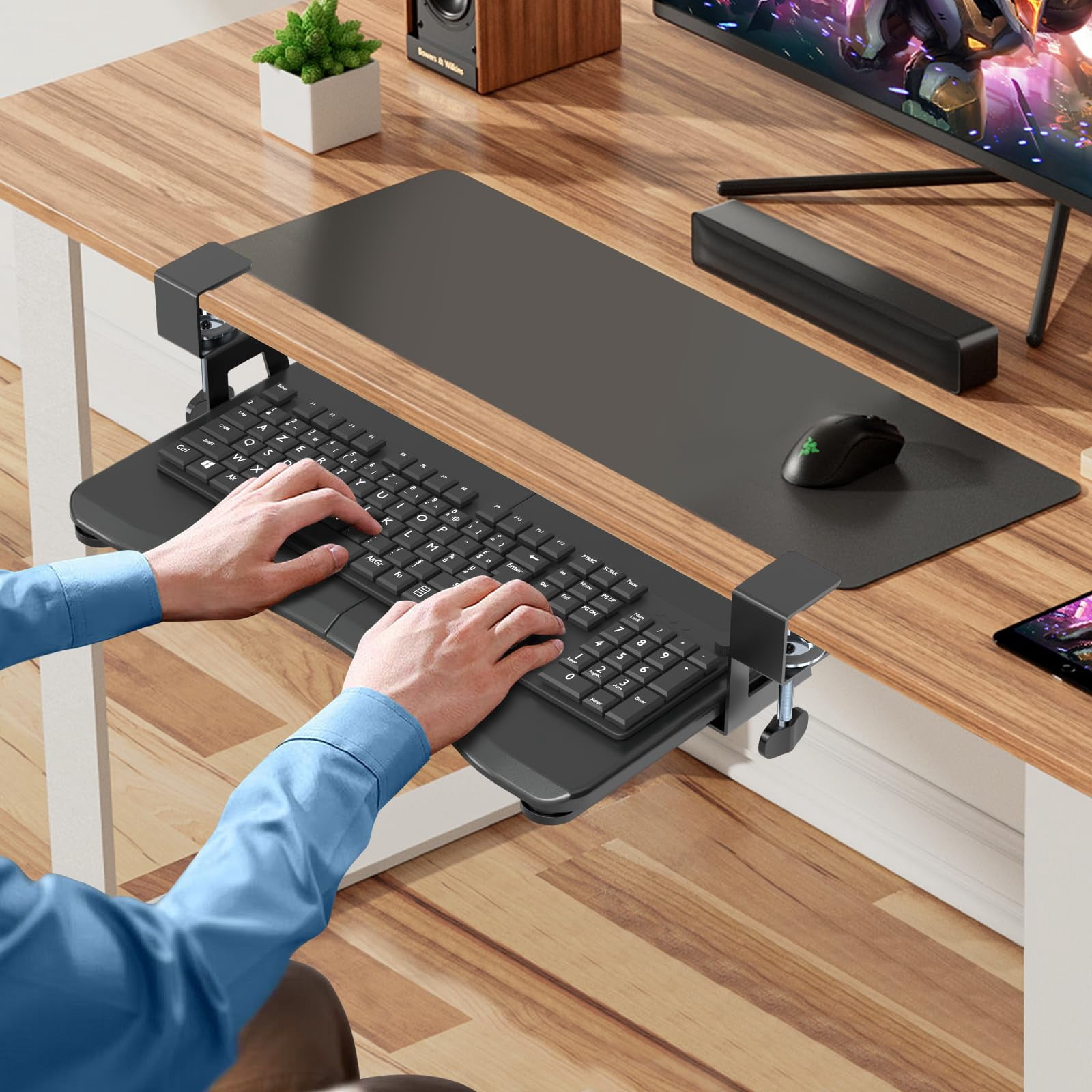 Small Tray Under Desk Pull Out With C Clamp Mount  Computer & Mouse 20 (24.2 Including Clamps) X 11.8 Inch Slide-out Platform Drawer For Typing Black Dsf1s