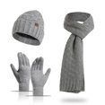 thumbnail image 1 of Conjunto de tres piezas de bufanda y guantes unisex de lana gruesa, cómoda y cálida para el invierno, 1 of 6