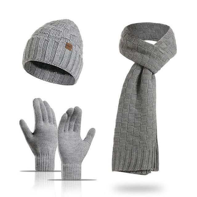 Conjunto de tres piezas de bufanda y guantes unisex de lana gruesa, cómoda y cálida para el invierno