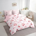 thumbnail image 3 of Manfei Bow Knot Ribbon 7 Pieces Bedding Comforter Set,Cartoon Cherry Full Bedding Set,Pink Red Fitted Sheet Flat Sheet For Girls Teens,Super Cozy Room Decor Reversible, 3 of 8