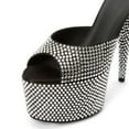 thumbnail image 3 of FSJ Women Classic Stiletto High Heel Mules Peep Open Toe Backless Platform Sandals Slip On Summer Daily Walking Party Dressy Slide Shoes Size 10.5 Black Clear Rhinestone, 3 of 5
