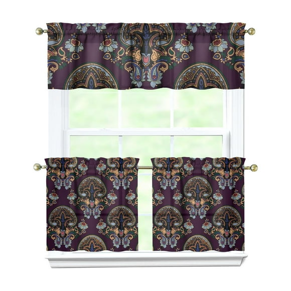 Vintage Paisley Blackout Curtains - 3-Piece Boho Room Darkening Drapes for Living Room & Bedroom