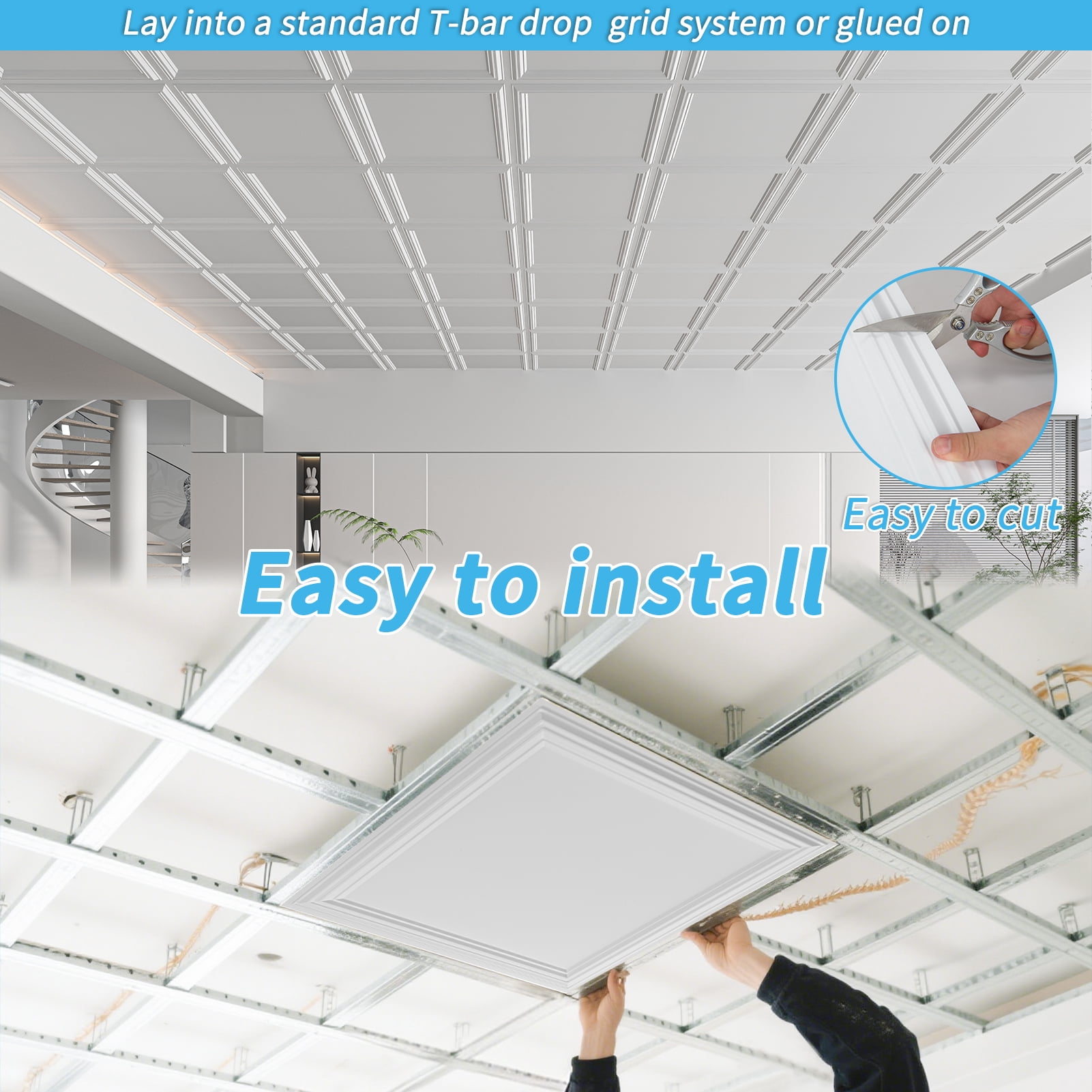 Art3d 24''x24'' Drop in Ceiling Tiles,12 Pcs 3D PVC Panels for Home, Office & Commercial Space,White