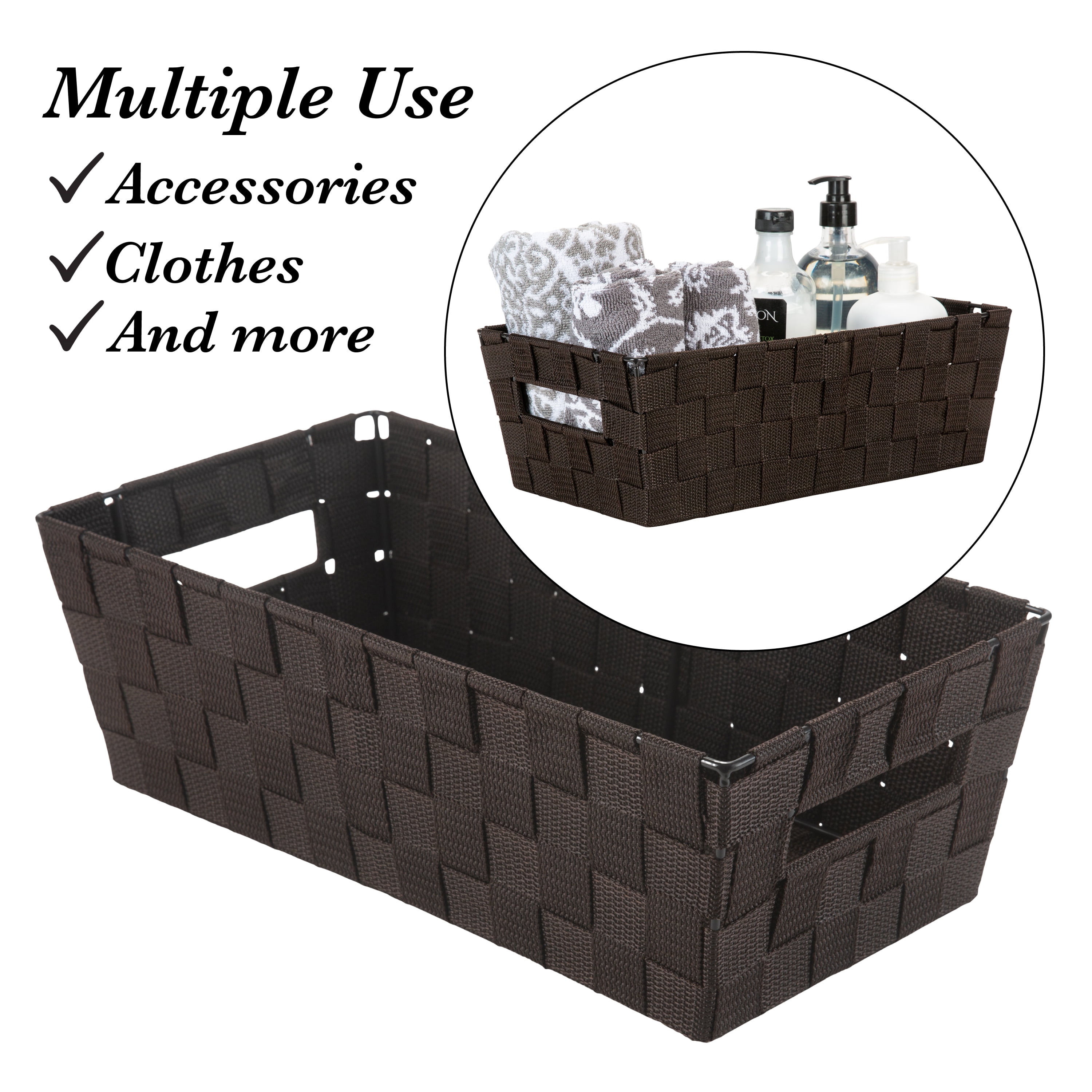 Simplify Medium Woven Strap Shelf Tote Basket in Chocolate