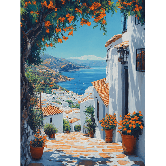 Mediterranean Coastal Town Canvas Print/Wall Art, Perfect for Living Room, Bedroom, Kitchen, Office, and Dining Room Decoration.
